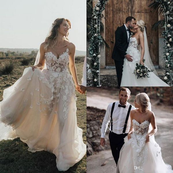 romantic a line wedding dresses spaghetti 3d flora appliques boho beach bridal gown custom made plus size tulle skirt, White
romantic a line wedding dresses spaghetti 3d flora appliques boho beach bridal gown custom made plus size tulle skirt, White