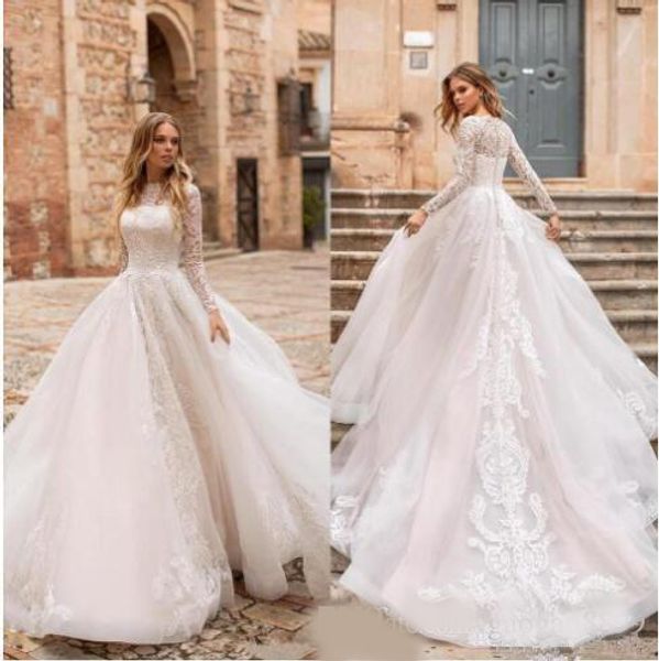 2020 milla nova elegant long sleeves a line wedding dresses tulle lace applique court train formal bridal gowns vestidos de novia plus, White
2020 milla nova elegant long sleeves a line wedding dresses tulle lace applique court train formal bridal gowns vestidos de novia plus, White