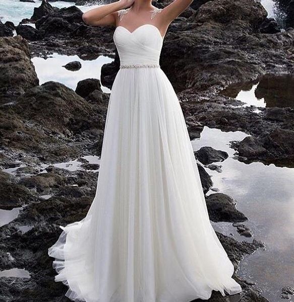elegant long a-line tulle wedding dresses with beading belt sweep train custom made ivory sweetheart bridal gowns for women, White
elegant long a-line tulle wedding dresses with beading belt sweep train custom made ivory sweetheart bridal gowns for women, White