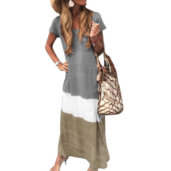 20ss plus size women summer beach dress color block v neck short sleeve loose maxi dress, White;black
20ss plus size women summer beach dress color block v neck short sleeve loose maxi dress, White;black