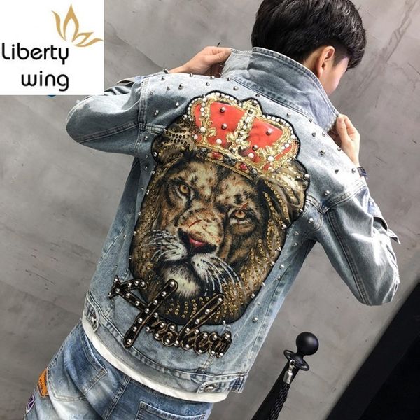 punk patchs sequins rivet spring mens denim jackets long sleeve single breasted hole ripped slim casual cowboy coats plus size, Black;brown
punk patchs sequins rivet spring mens denim jackets long sleeve single breasted hole ripped slim casual cowboy coats plus size, Black;brown