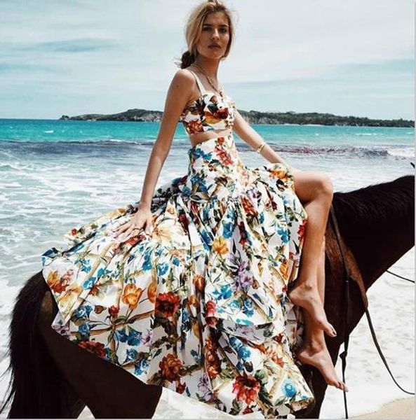 women designer flora printed dresses fashion ruffled western style sleeveless 2pcs dress leisure beach skirt dresses, White
women designer flora printed dresses fashion ruffled western style sleeveless 2pcs dress leisure beach skirt dresses, White