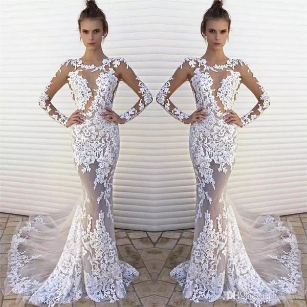 2020 new mermaid wedding dresses jewel neck lace appliques tulle illusion long sleeves see trough sheer formal plus size bridal gowns, White
2020 new mermaid wedding dresses jewel neck lace appliques tulle illusion long sleeves see trough sheer formal plus size bridal gowns, White
