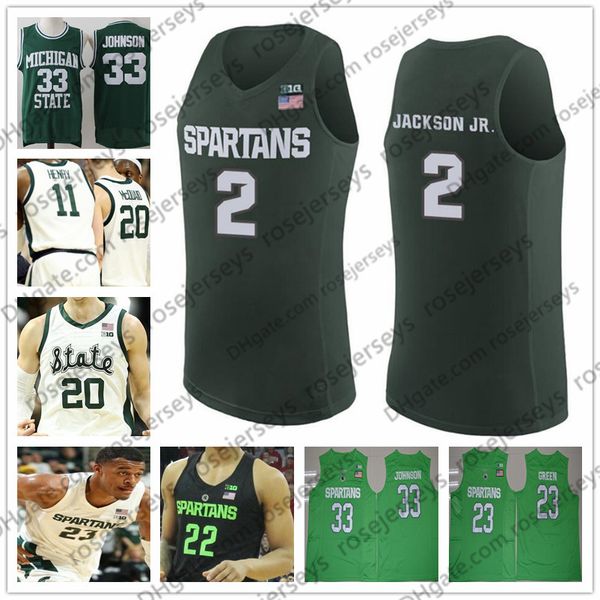 

2020 michigan state spartans #22 bridges 23 green 33 johnson 2 jackson jr. miles draymond magic jaren white black green retro jersey 4xl