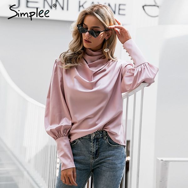 women's blouses & shirts simplee vintage pink satin women blouse turtle neck pleated luxury shirt solid lantern sleeve fashion elegant, White
women's blouses & shirts simplee vintage pink satin women blouse turtle neck pleated luxury shirt solid lantern sleeve fashion elegant, White
