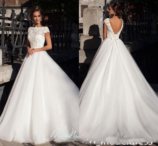Vintage Milla Nova 2018 Wedding Dresses Bateau Lace Short Sleeves Backless Crystal Sash A Line Bridal Gowns Robe De Mariage
Vintage Milla Nova 2018 Wedding Dresses Bateau Lace Short Sleeves Backless Crystal Sash A Line Bridal Gowns Robe De Mariage