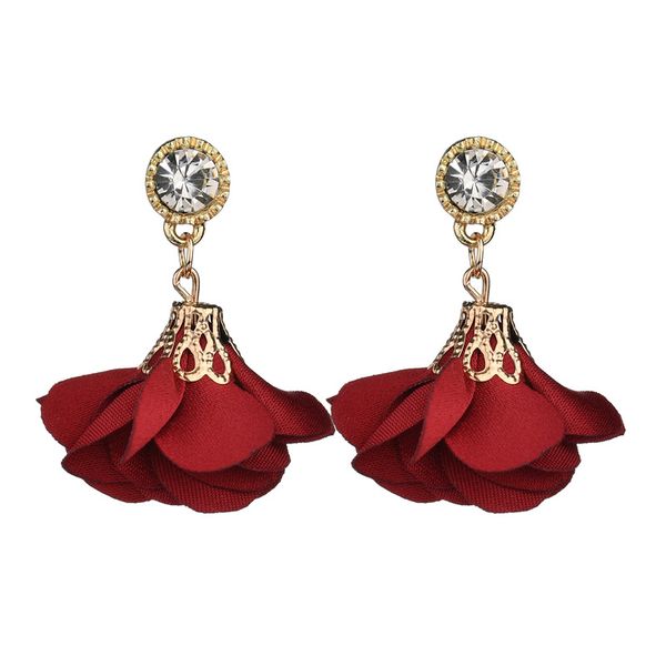 new fashion zinc alloy flash rhinestone with cloth fabric beautiful flowers stud earrings for women e799, Silver