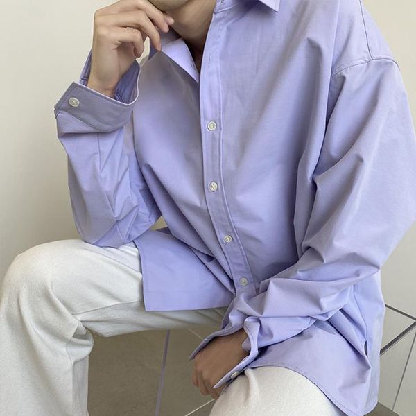 men button split back long sleeve casual shirts male japan korea style loose purple shirts, White;black
men button split back long sleeve casual shirts male japan korea style loose purple shirts, White;black