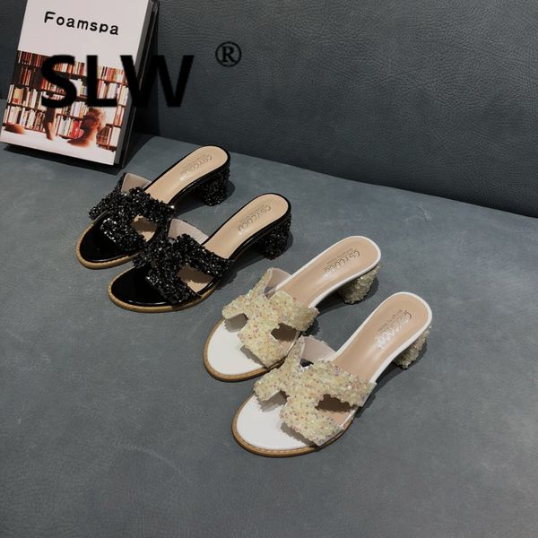 Low Slides slipper women Crystal summer allmatch High Fashion Med slides woman rhinestone Super modis lady slippers ladies