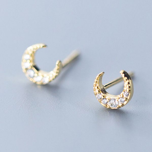 delicate elegant white rhinestone moon shape earring 0.7mm silver gold (with ear plug) 925 sterling silver earrings 6x6mm-1 pair, Golden;silver
delicate elegant white rhinestone moon shape earring 0.7mm silver gold (with ear plug) 925 sterling silver earrings 6x6mm-1 pair, Golden;silver