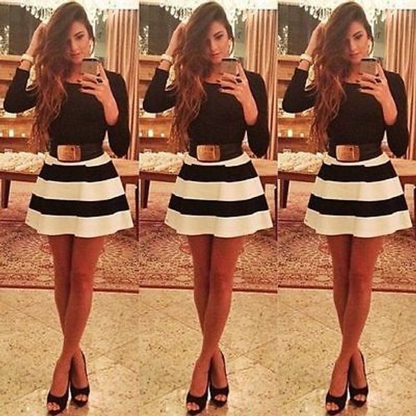 women long sleeve black striped patchwork bodycon a-line spring autumn party mini dress size, Black;gray
women long sleeve black striped patchwork bodycon a-line spring autumn party mini dress size, Black;gray