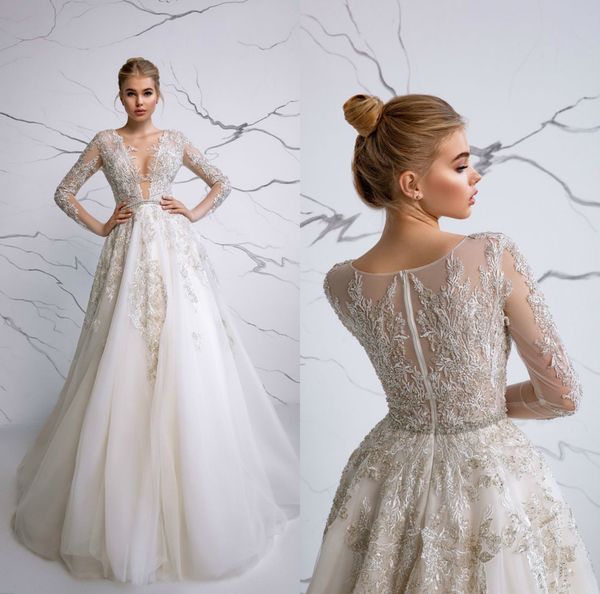 modern v neck wedding dress illusion bodice long sleeve applique plus size wedding dresses bridal gowns, White
modern v neck wedding dress illusion bodice long sleeve applique plus size wedding dresses bridal gowns, White