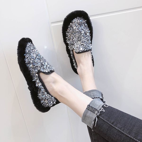 round toe 2019 fashion women's autumn all-match glitter shoes shallow mouth loafers fur flats casual female sneakers modis fall, Black
round toe 2019 fashion women's autumn all-match glitter shoes shallow mouth loafers fur flats casual female sneakers modis fall, Black