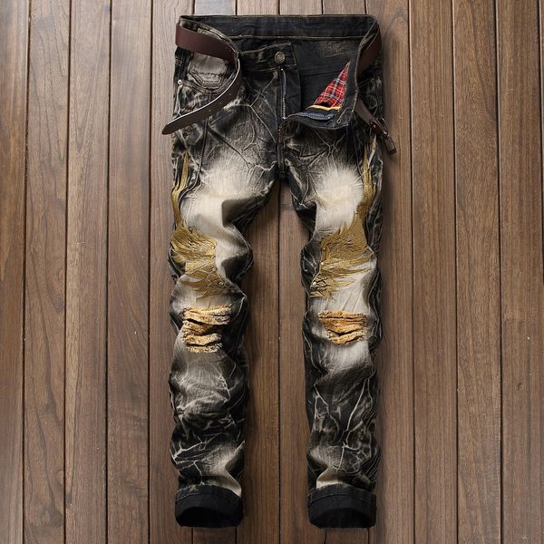 slim fit straight plus men jeans eagle wing embroidered biker denim pants male rap casual hole ripped punk, Blue
slim fit straight plus men jeans eagle wing embroidered biker denim pants male rap casual hole ripped punk, Blue
