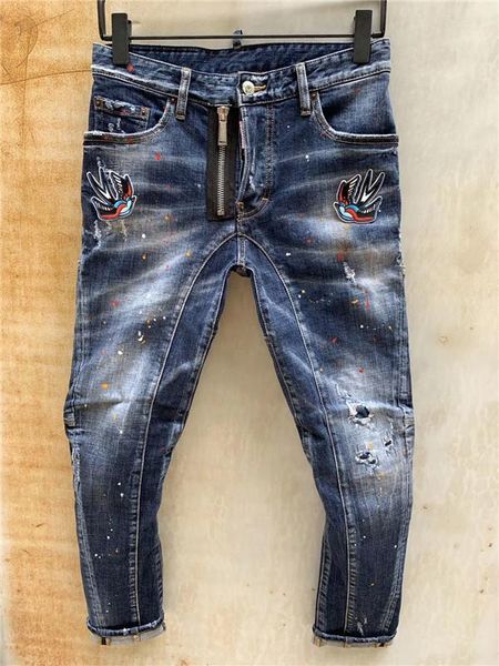 new arrivals mens jeans zipper bird embroidered painted ripped jeans streetwear holes patchwork stretch skinny pencil italy size w44-w54, Blue
new arrivals mens jeans zipper bird embroidered painted ripped jeans streetwear holes patchwork stretch skinny pencil italy size w44-w54, Blue