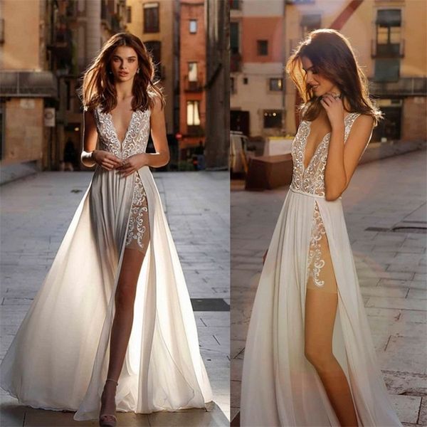 boho a line wedding dresses high v-neck sleeveless side-split appliques lace bridal dress sweep train custom made robes de mariée cheap, White
boho a line wedding dresses high v-neck sleeveless side-split appliques lace bridal dress sweep train custom made robes de mariée cheap, White