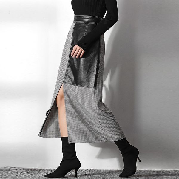 lanmrem can ship vintage black white lattice patchwork pu leather half-body skirt 2020 spring summer new high waist vent yj081
lanmrem can ship vintage black white lattice patchwork pu leather half-body skirt 2020 spring summer new high waist vent yj081
