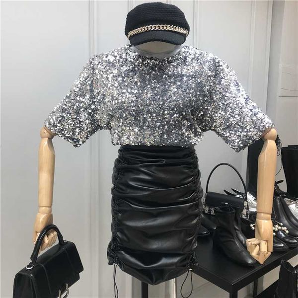 celebrity shiny 2020 spring new round neck short-sleeve pullover shirt loose-fit flashing sequin t-shirt tee student, White
celebrity shiny 2020 spring new round neck short-sleeve pullover shirt loose-fit flashing sequin t-shirt tee student, White