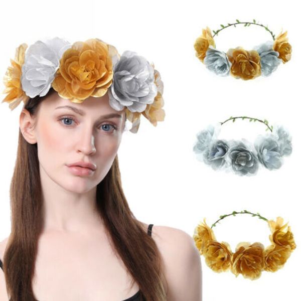 

Fashion Solid Round Bridal Headwear Rose Flower Garland Elastic Wreath Headband Wedding Hairband