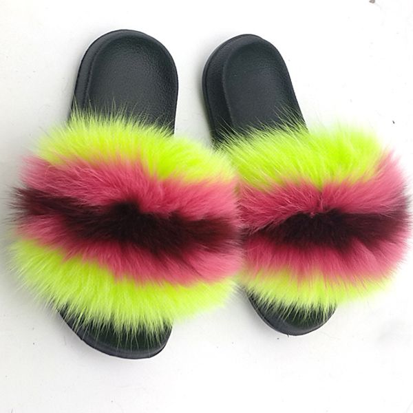 wholesale indoor women real raccoon fox fur slides sandals slippers84, Black 
wholesale indoor women real raccoon fox fur slides sandals slippers84, Black