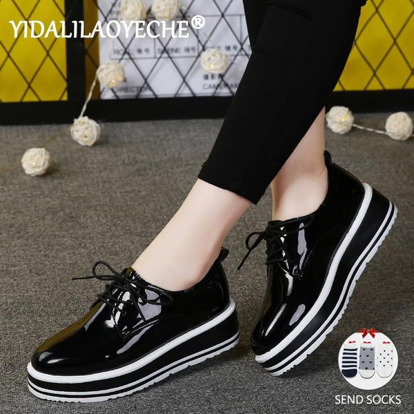 women's flat shoes bright leather round head thick-soled casual shoes 2019 spring and autumn pu solid color lace-up rubber, Black
women's flat shoes bright leather round head thick-soled casual shoes 2019 spring and autumn pu solid color lace-up rubber, Black