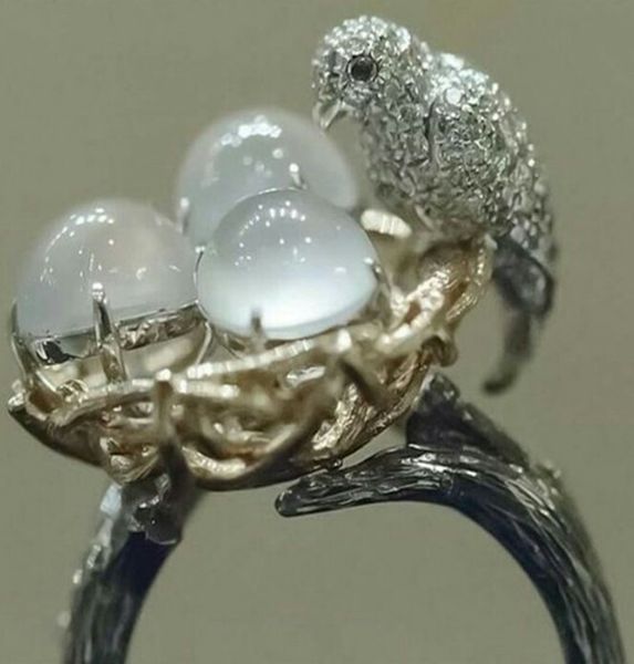 women moonstone bird egg 925 plated silver engagement wedding jewelry size 6-10, Golden;silver
women moonstone bird egg 925 plated silver engagement wedding jewelry size 6-10, Golden;silver