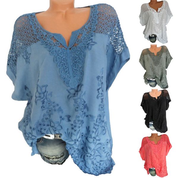 fashion women summer lace v-neck loose short sleeve hollow out t-shirt embroidered batwing shirt blouses, White
fashion women summer lace v-neck loose short sleeve hollow out t-shirt embroidered batwing shirt blouses, White