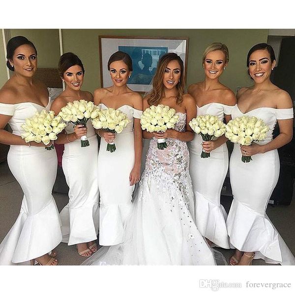 2019 white bridesmaid dress fashion mermaid off the shoulder long maid of honor dress wedding guest gown custom made plus size, White;pink
2019 white bridesmaid dress fashion mermaid off the shoulder long maid of honor dress wedding guest gown custom made plus size, White;pink