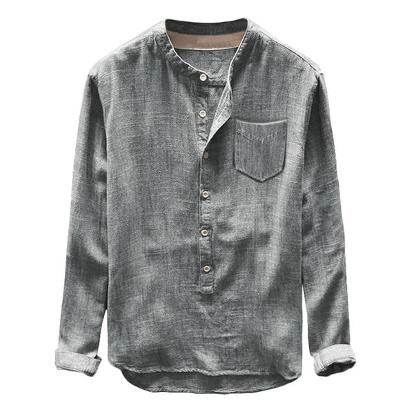 men's fashion casual standing collar long sleeve single row button pocket loose shirt, White;black
men's fashion casual standing collar long sleeve single row button pocket loose shirt, White;black