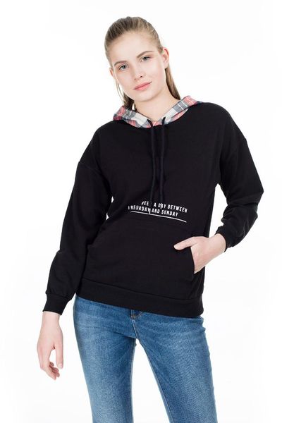lela printed hooded sweat women sweat 5303123, Black
