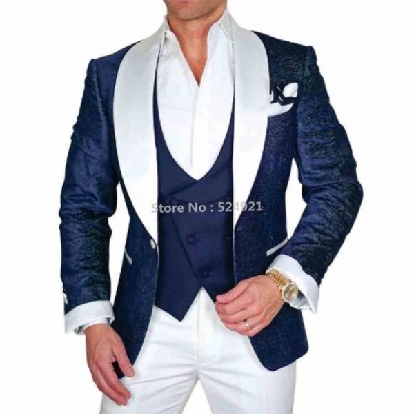 men's suits & blazers est men shiny navy blue and white groom tuxedos shawl lapel groomsmen wedding man ( jacket+pants+vest+tie ) c958, White;black
men's suits & blazers est men shiny navy blue and white groom tuxedos shawl lapel groomsmen wedding man ( jacket+pants+vest+tie ) c958, White;black