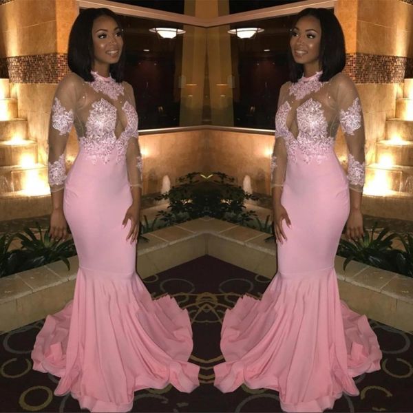 sheer long sleeves prom party dresses 2019 african blacks high neck sheer appliqued pink evening gowns illusion bodice custom wear, Black
sheer long sleeves prom party dresses 2019 african blacks high neck sheer appliqued pink evening gowns illusion bodice custom wear, Black