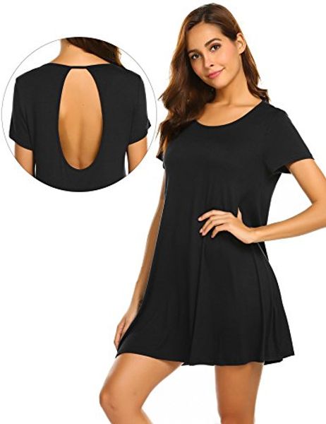 yayado women short sleeve open back dress crew neck loose flare tee dress, Black;gray
yayado women short sleeve open back dress crew neck loose flare tee dress, Black;gray