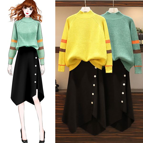 autumn winter women warm knitted suits casual two piece set thick turtleneck stripe sweater and midi irrgular skirt elegant sets, White
autumn winter women warm knitted suits casual two piece set thick turtleneck stripe sweater and midi irrgular skirt elegant sets, White