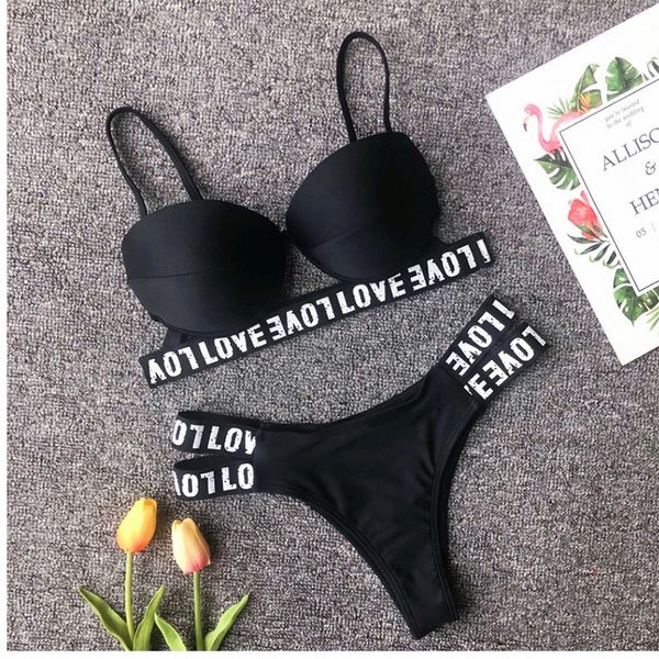 2019 big chest small chest letter bikini swimsuit bikini hard bag beach lady swimsuit, White;black
2019 big chest small chest letter bikini swimsuit bikini hard bag beach lady swimsuit, White;black