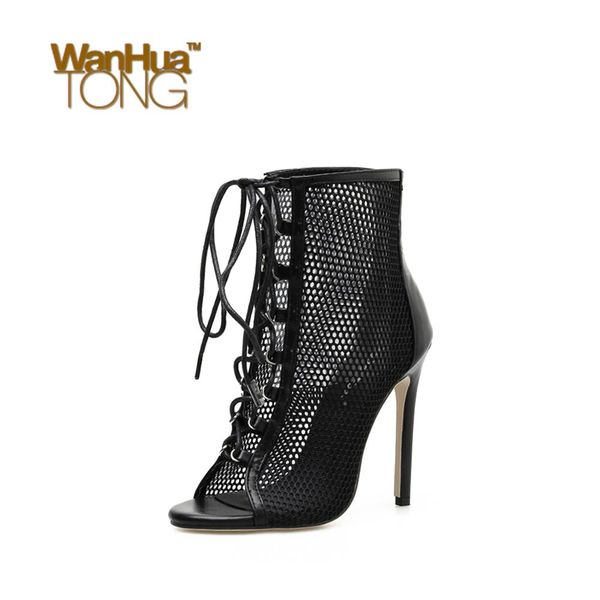 female stiletto heel peep toe ankle boots party & evening roma style breathable mesh lace-up woman heel shoes, Black
female stiletto heel peep toe ankle boots party & evening roma style breathable mesh lace-up woman heel shoes, Black