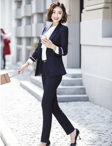 long sleeve fashion styles 2019 spring fall blazers women business suits with pencil pants and jackets coat ladies pants suits, White;black
long sleeve fashion styles 2019 spring fall blazers women business suits with pencil pants and jackets coat ladies pants suits, White;black