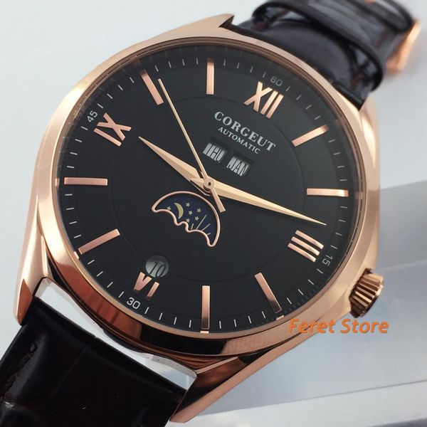 corgeut 2020 new 41mm mens watches golden case black dial date leather strap automatic mens watch, Slivery;brown
corgeut 2020 new 41mm mens watches golden case black dial date leather strap automatic mens watch, Slivery;brown