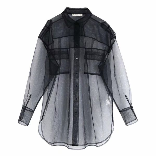 women transparent mesh blouse pockets see-through black shirt casual loose female turn down neck long shirt plus size, White
women transparent mesh blouse pockets see-through black shirt casual loose female turn down neck long shirt plus size, White