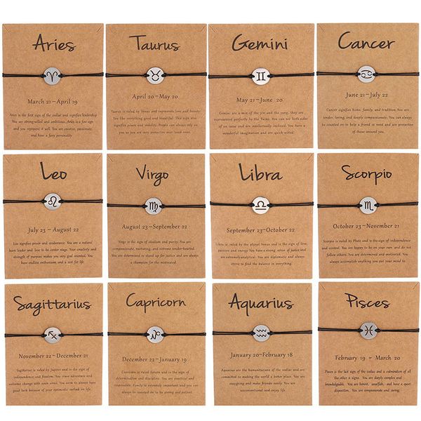 fashion 12 constellation zodiac handmade wax rope bracelet friendship bangles with kraft paper card for women men accessories jewelry, Golden;silver
fashion 12 constellation zodiac handmade wax rope bracelet friendship bangles with kraft paper card for women men accessories jewelry, Golden;silver