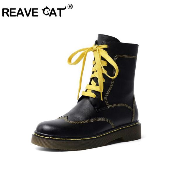 reave cat women cowboy boots genuine leather lady ridding boots hiking motorcycle mid-calf low heel shoes block booties, Black
reave cat women cowboy boots genuine leather lady ridding boots hiking motorcycle mid-calf low heel shoes block booties, Black