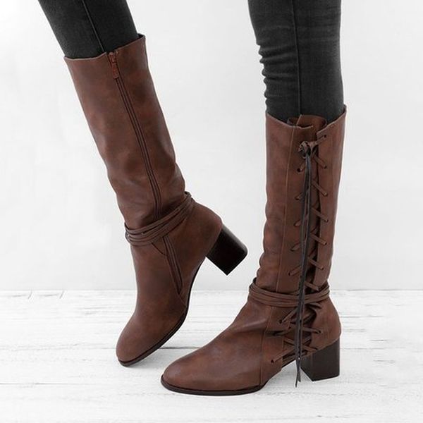 women mid-calf boots chaussure booties low heels pu leather gladiator lace up plus size shoes woman zapatos mujer sapato h808, Black
women mid-calf boots chaussure booties low heels pu leather gladiator lace up plus size shoes woman zapatos mujer sapato h808, Black