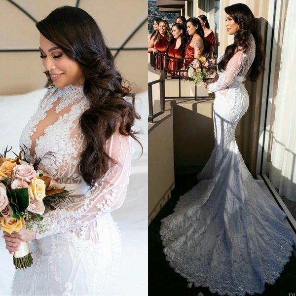 2020 lace wedding dresses high collar long sleeves appliques beads mermaid bridal gowns custom made backless sweep train wedding dress, White
2020 lace wedding dresses high collar long sleeves appliques beads mermaid bridal gowns custom made backless sweep train wedding dress, White