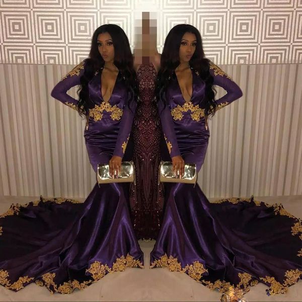 purple gold lace appliques mermaid evening dresses deep v neck long sleeve celebrity gown sweep train prom gowns, Black;red
purple gold lace appliques mermaid evening dresses deep v neck long sleeve celebrity gown sweep train prom gowns, Black;red