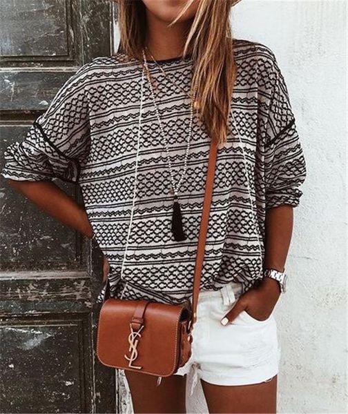 stripe print womens designer tshirts fashion pullover crew neck long sleeve womens tees casual females clothing, White 
stripe print womens designer tshirts fashion pullover crew neck long sleeve womens tees casual females clothing, White