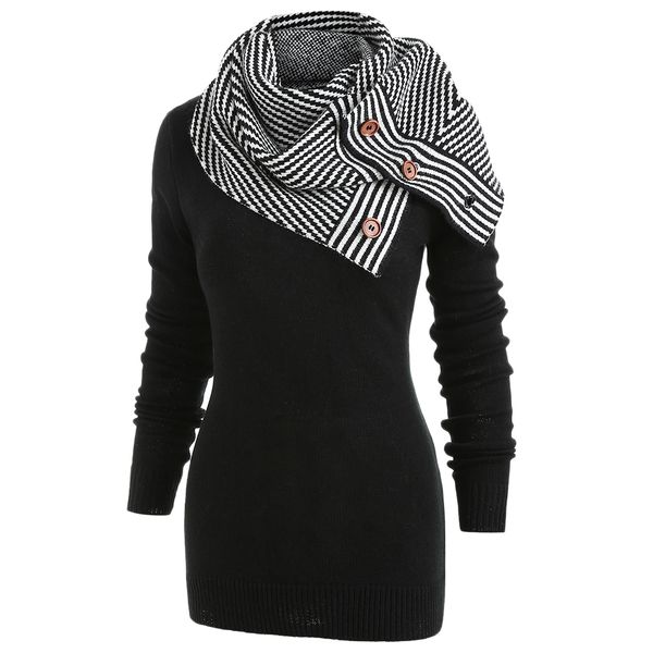 wipalo pullover sweater women buttons crew neck long sleeve sweater with striped scarf winter new fashions ladies clothing, White;black
wipalo pullover sweater women buttons crew neck long sleeve sweater with striped scarf winter new fashions ladies clothing, White;black