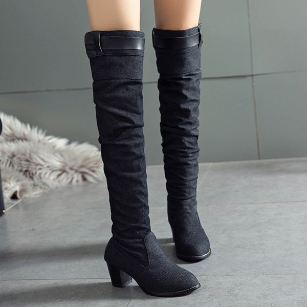 women boots faux suede women over the knee boots lace up high heels shoes woman denim round toe thick heel shoes #920, Black
women boots faux suede women over the knee boots lace up high heels shoes woman denim round toe thick heel shoes #920, Black