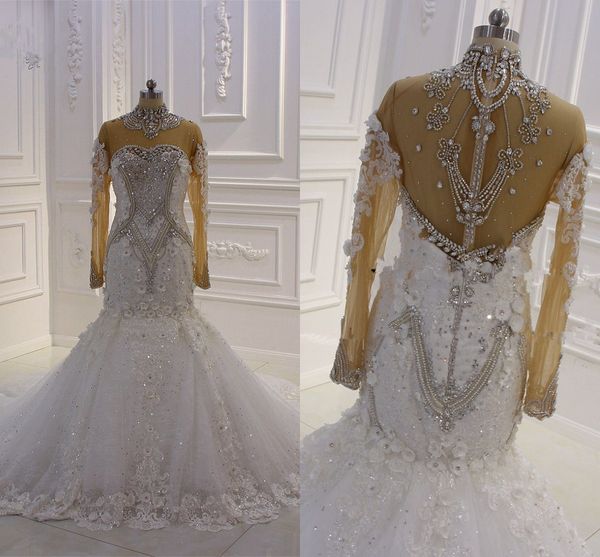 2020 luxury high neck crystal beaded mermaid wedding dress vintage 3d lace flowers saudi arabic plus size bridal gown real pictures, White
2020 luxury high neck crystal beaded mermaid wedding dress vintage 3d lace flowers saudi arabic plus size bridal gown real pictures, White