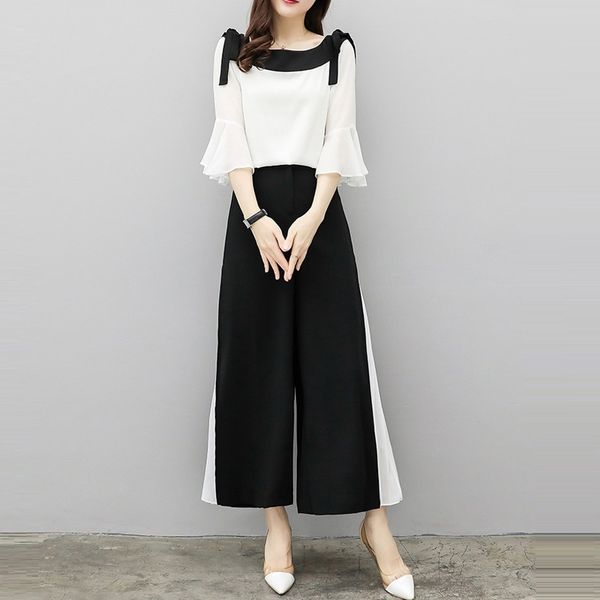 2019 summer set new fashion wide leg pants chiffon suit two piece set women chiffon flare blouse and skirt pant suits sets, White
2019 summer set new fashion wide leg pants chiffon suit two piece set women chiffon flare blouse and skirt pant suits sets, White