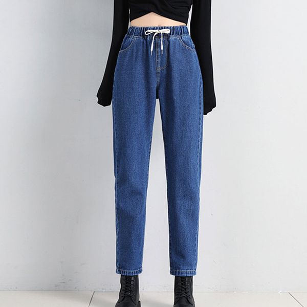 women high waist jeans drawstring elastic waist casual loose straight ankle length plus size student jeans summer, Blue
women high waist jeans drawstring elastic waist casual loose straight ankle length plus size student jeans summer, Blue